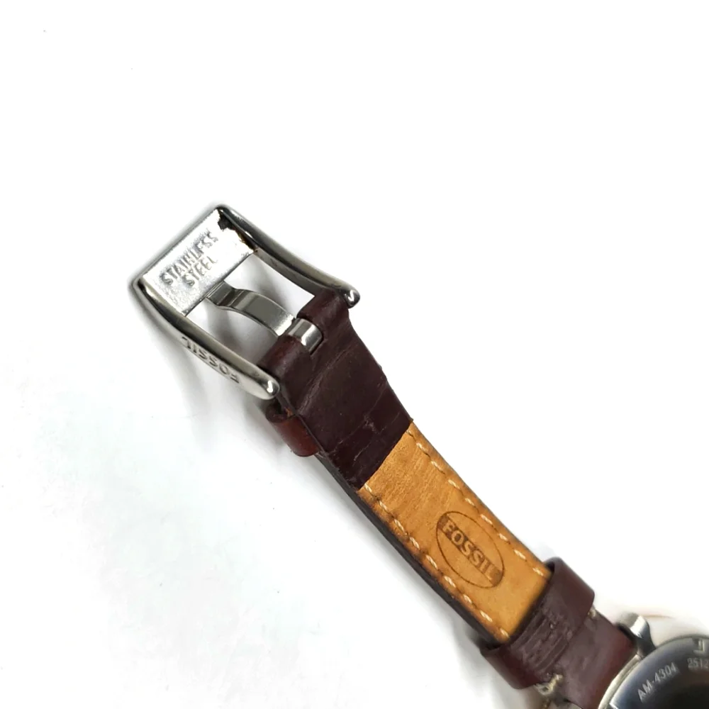 Fossil Watch AM-4304 Silver Gold Watch Brown Leather Band
